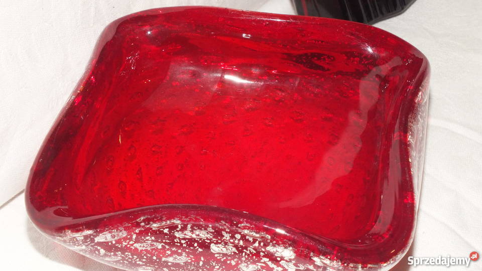 Miseczka i wazon z grubego czerwonego szkła Art Inowrocław