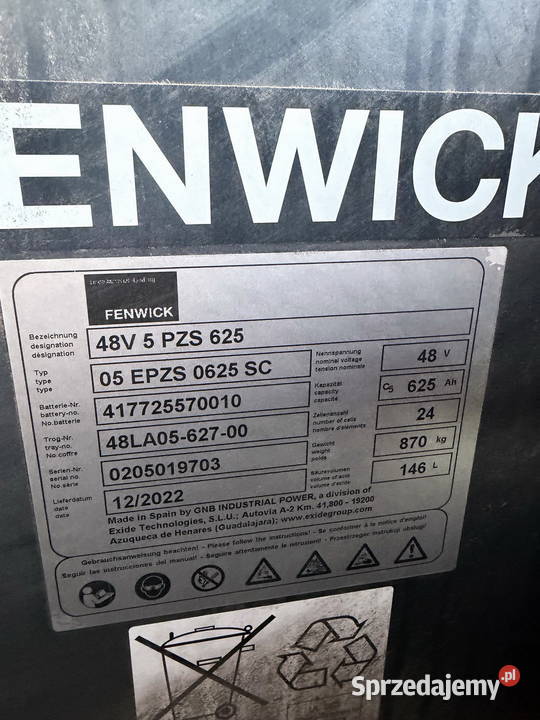 Akumulator TRAKCYJNY 48V 625Ah EXIDE GNB WÓZEK Działoszyn