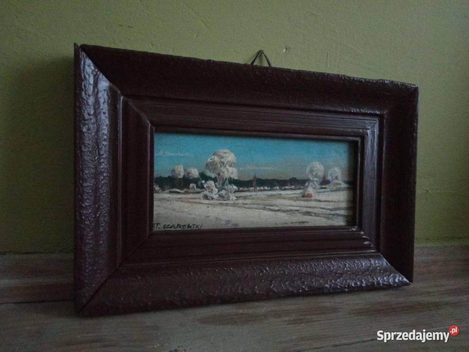 Stary obraz olejny zima Stanisław Czajkowski Kraków