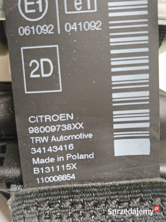 PAS BEZPIECZEŃSTWA PRAWY LEWY TYŁ KPL 98009738XX