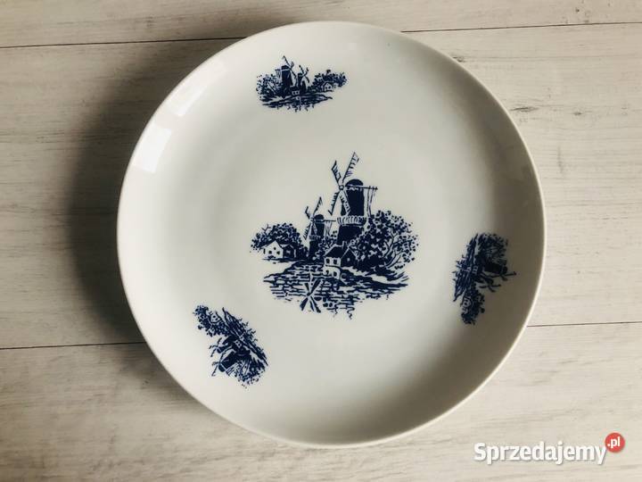 Talerze PRL 3 sztuki porcelana biało niebeskie Łódź