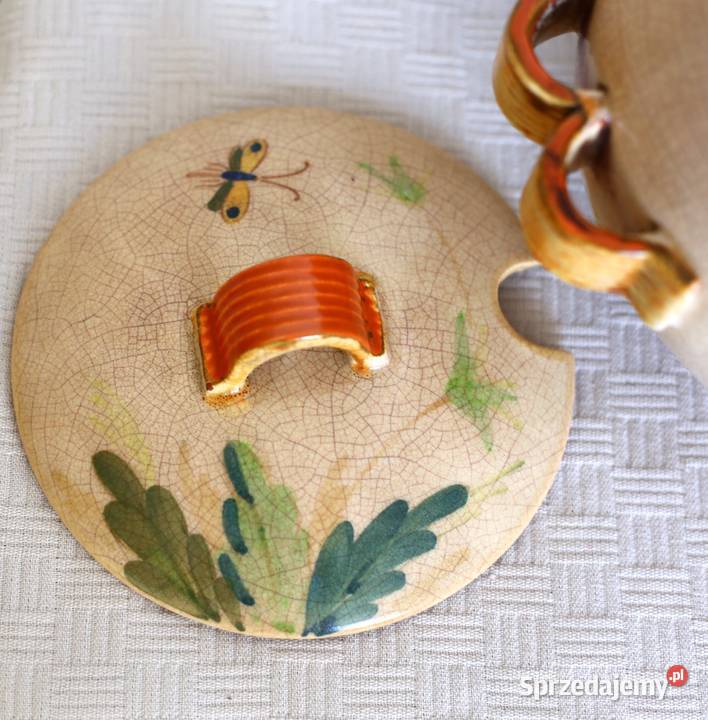 Duża ceramiczna waza malowana retro vintage PRL Gdańsk