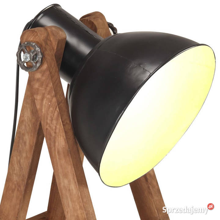 Lampy podłogowe 3 czarne E27 lite drewno mango Warszawa