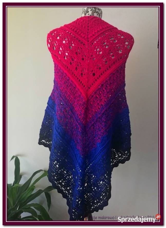 Chusta Ombre fuksja chaber granat rękodzieło na Skarżysko-Kamienna