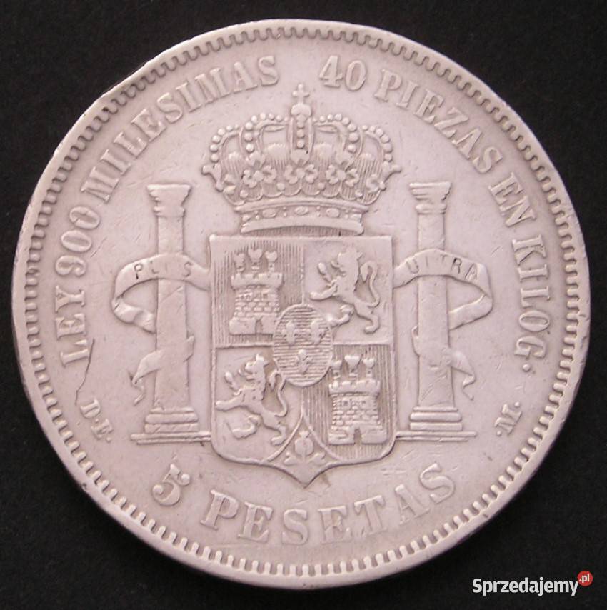 Hiszpania 5 peset 1875 SREBRO Alfonso XII łódzkie