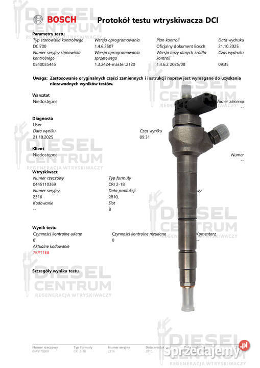 WTRYSKIWACZE BOSCH 0445110369 03L130277J AUDI VW osobowe Wtryskiwacze Miszewo