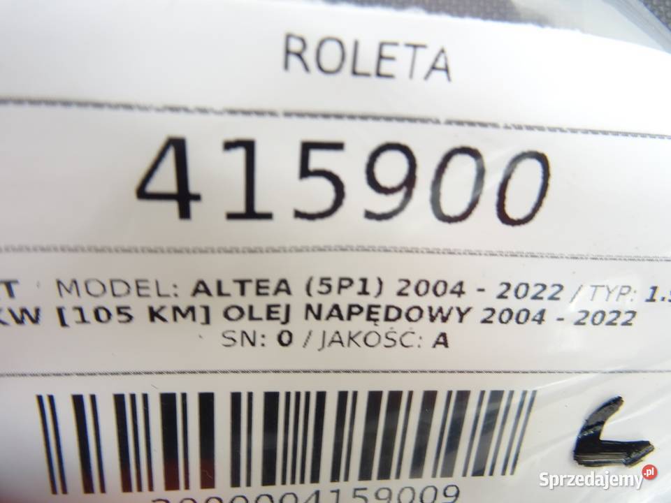 ROLETA SEAT ALTEA Hatchback 5P8867871C OSŁONA