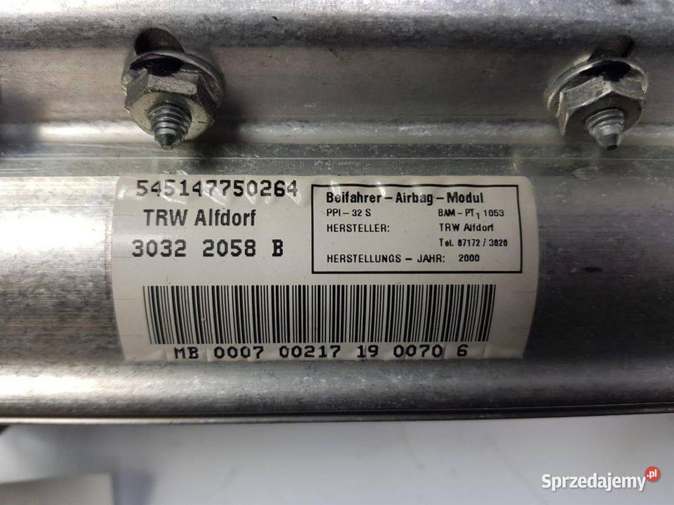 PODUSZKA AIRBAG MERCEDES S KLASA 320 2208601705 Pozostałe Lipno