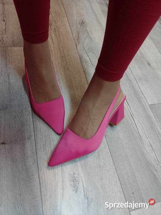 3940 Różowe czółenka wieczorowe z odkrytą piętą 25cm Kraków