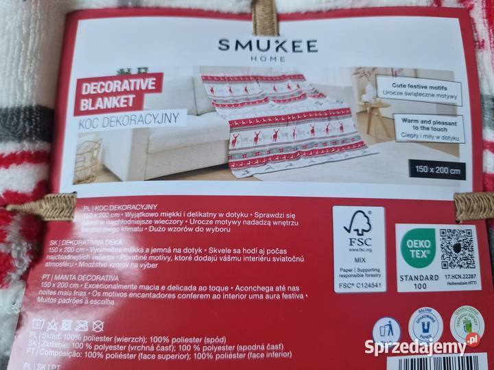 NOWY KOC Sherpa świąteczny wzór 150x200 ciepłe Wrocław