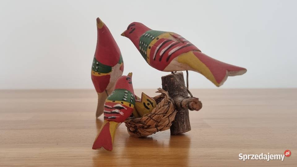 3 drewniane ptakiptaszki na gnieździe CEPELIA Warszawa sprzedam