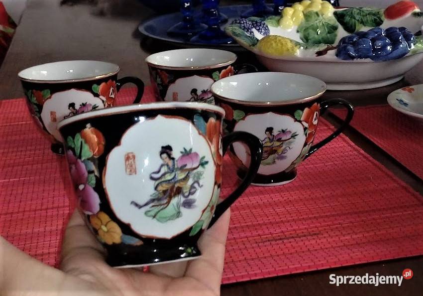 Filiżanki porcelanowe z gejszą 4 sztuki Akcesoria do herbaty Poznań sprzedam