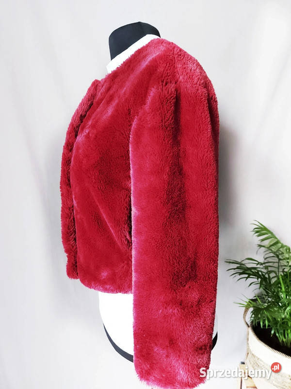 Bordowy płaszcz damski kurtka z futerkiem krótki Odzież damska Złoczew