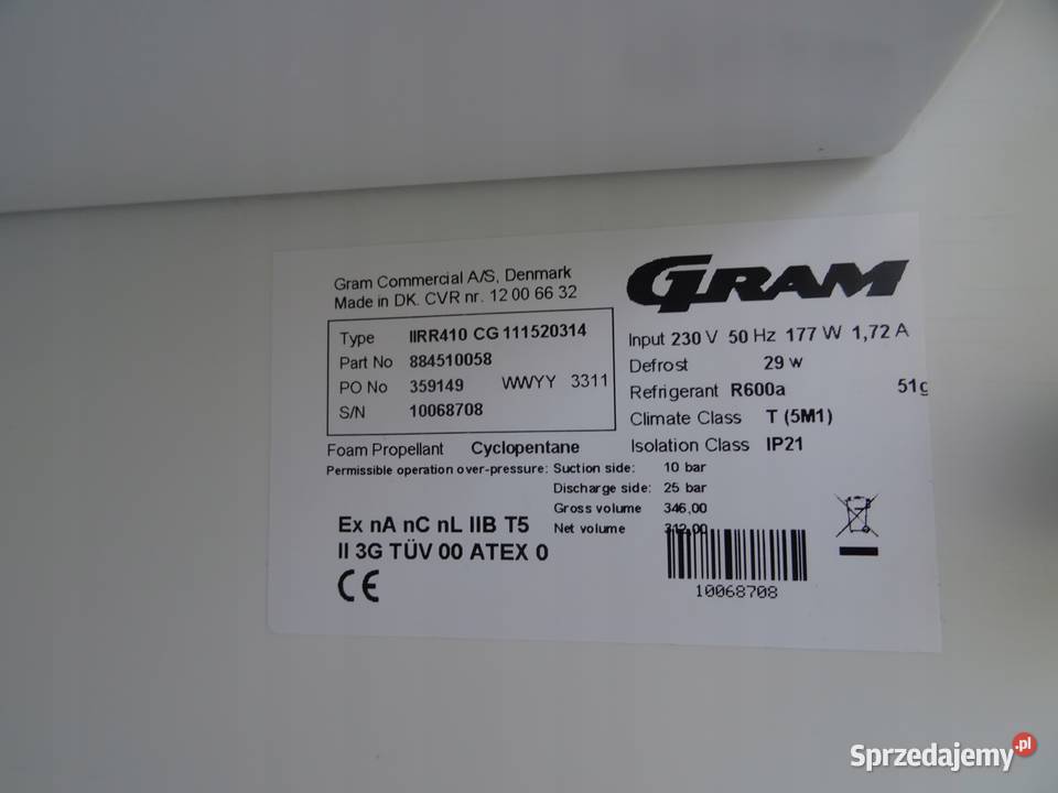 CHŁODZIARKA LODÓWKA LABORATORYJNA GRAM IIRR410 Wąchock