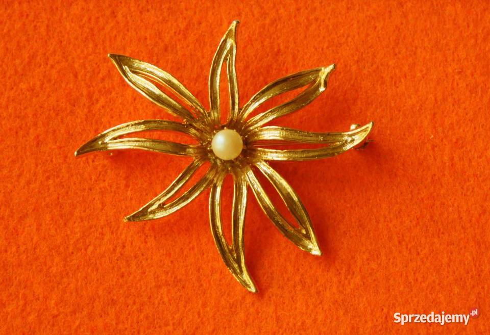 Stara angielska broszka kwiat z perełką małopolskie Ochojno