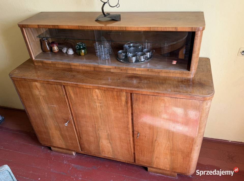 Mebel PRL Art Deco Stylowa komoda z przeszklonym Jedlicze