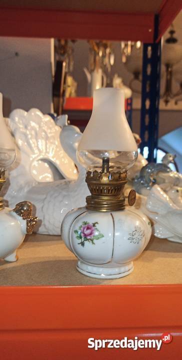 Lampka miniaturka Z knotem Z kloszem Porcelana i szkło