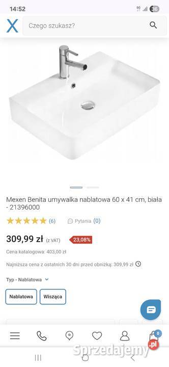 Mexen Benita umywalka nablatowa 60 x 41 biała Umywalki Ożarów Mazowiecki