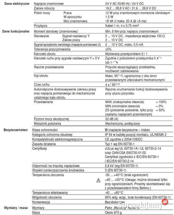 BELIMO siłownik NMQ24ASR 8 Nm 24VACDC 18VA 12W Pozostałe Łódź sprzedam