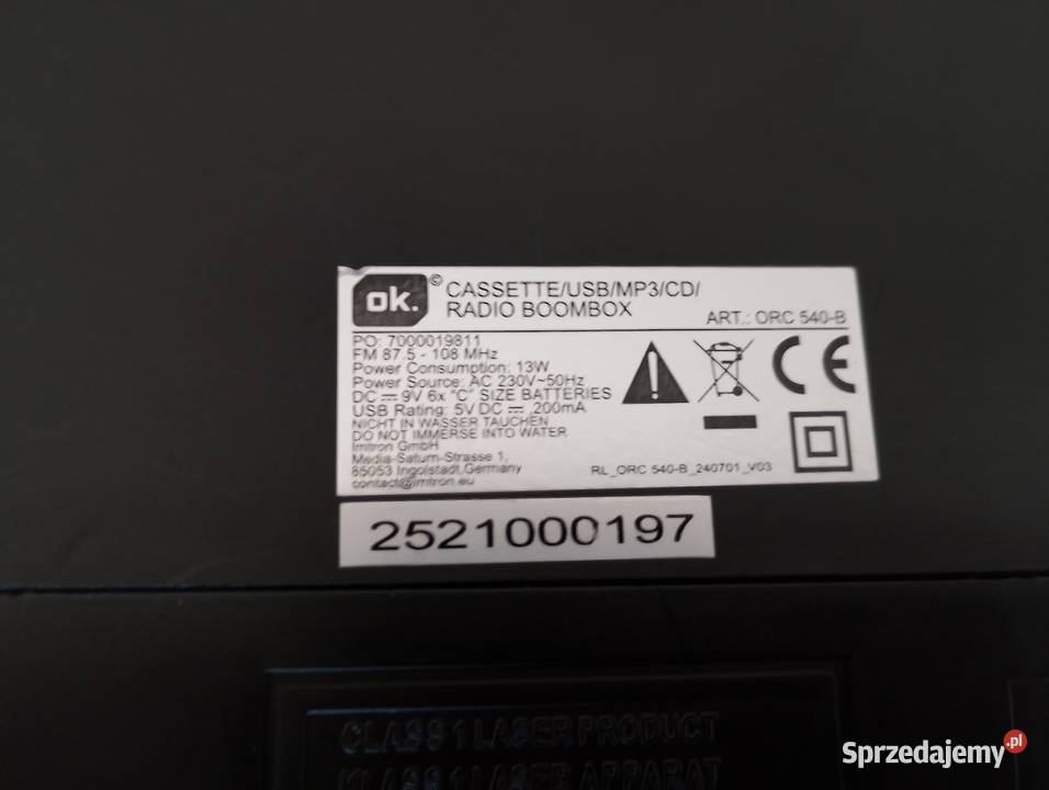 OK ORC 540B Stylowy Boombox Retro CD Kasety USB kujawsko-pomorskie Wąbrzeźno