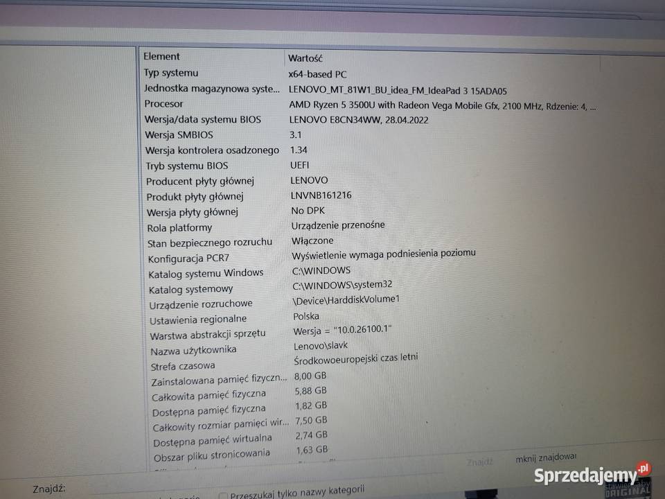 Laptop LENOVO IdeaPad 3 15ADA05 156 AMD Ryzen 5 AMD A10 Libiąż