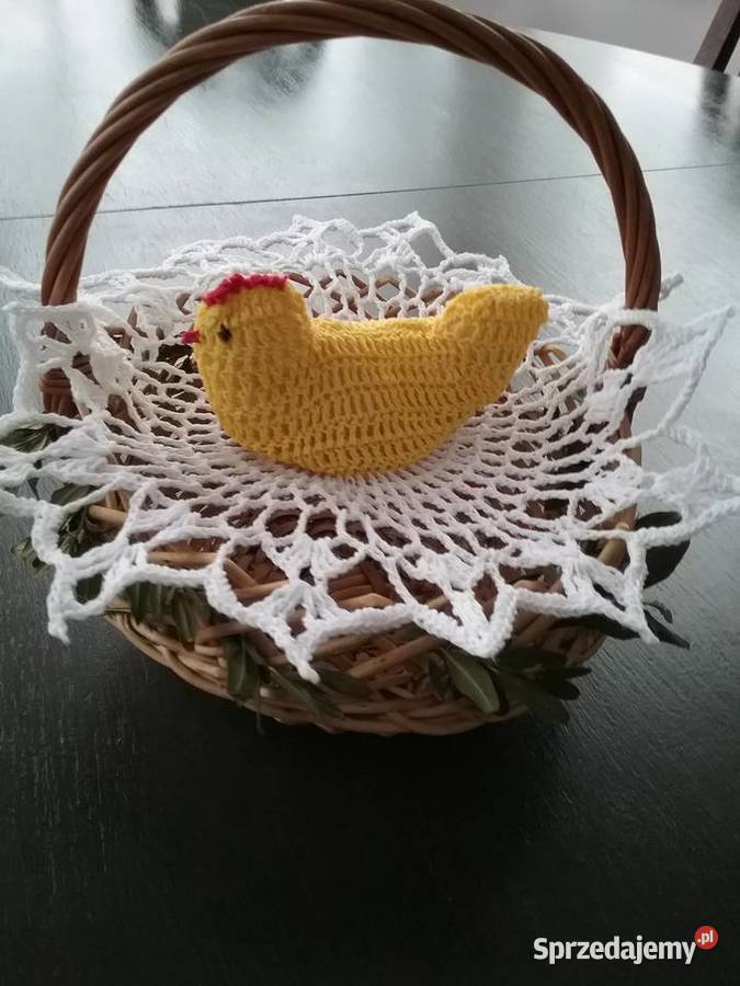 Serwetki kurki na szydełku wielkanocne biały