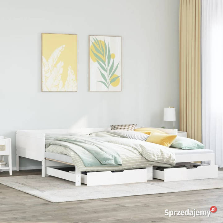 Sofa rozsuwana z szufladami bez materaca białe
