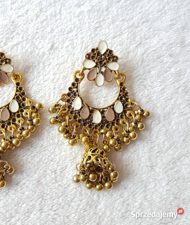 Kolczyki boho złoty kolor beżowy retro bohemian