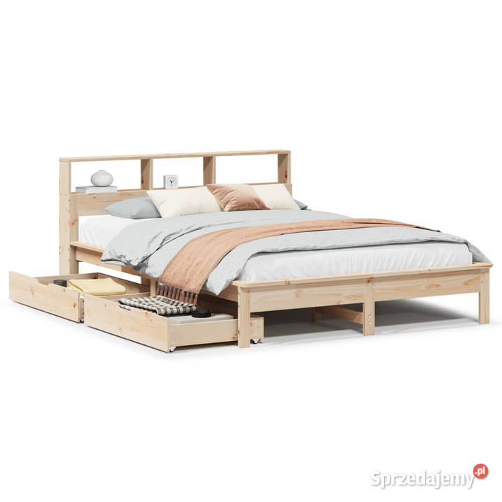 Łóżko z regałem bez materaca lite drewno sosnowe 220cm
