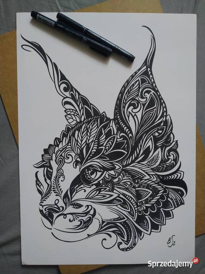 Rysunek ryś cienkopis blok tech A3 250 gm2