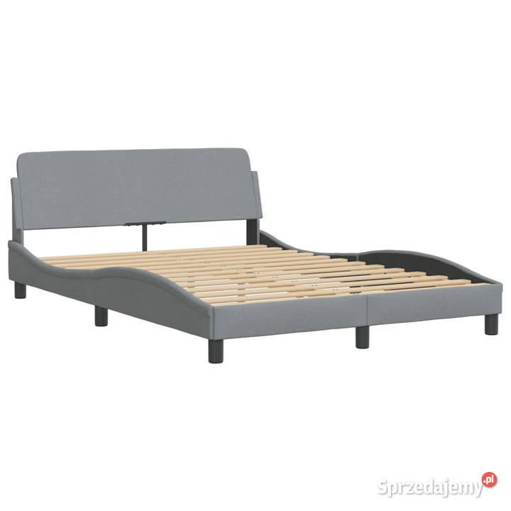 Łóżko z materacem jasnoszare obite tkaniną 74cm