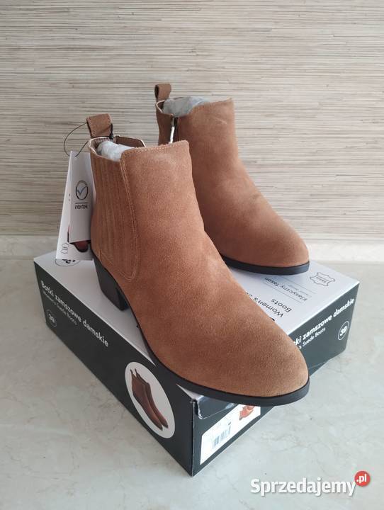 NOWE Buty damskie zamszowe botki JASNY BRĄŻ 39 25cm Zabrze