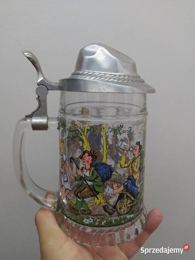 Duży zdobiony kufel z pokrywą cynową kolekcja małopolskie Kraków