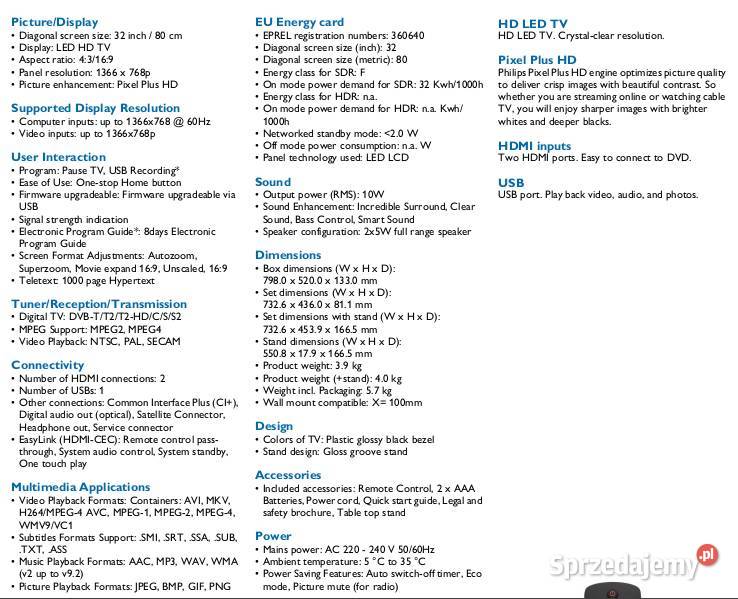 Telewizor LED Philips 32PHS5505 czarny 32 cale 32cale Kraków