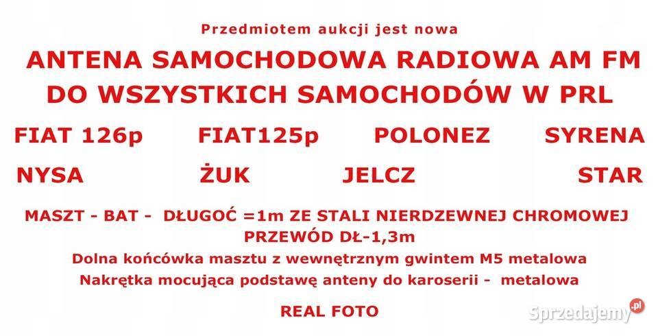 ANTENA FIAT 125p 126p FSO POLONEZ SYRENA UNITRA Lublin