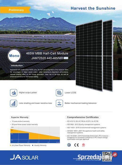 JA Solar 455W JAM72S20455MR Czarna Rama małopolskie sprzedam