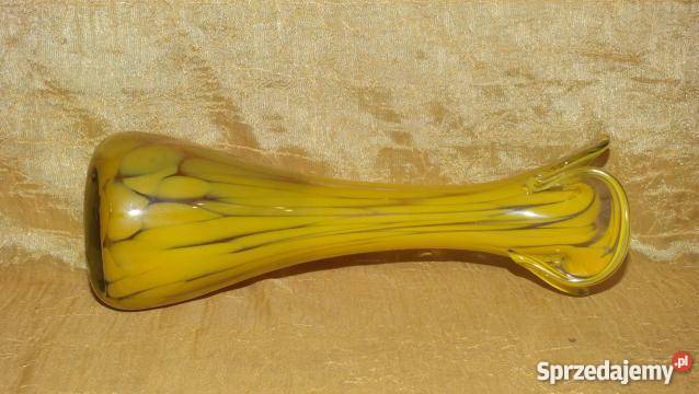 Piękny żółty wazon ze szkła artystycznego PRL kujawsko-pomorskie Inowrocław sprzedam