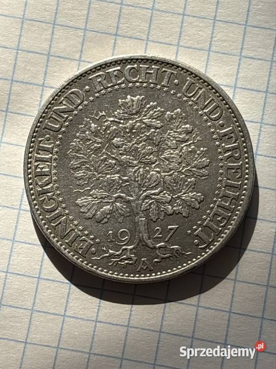 5 Reichsmark 1927 z okresu Republiki Weimarskiej Numizmatyka