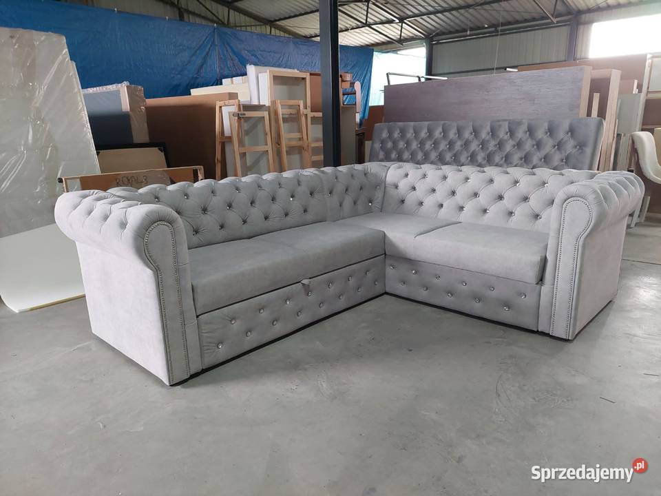 Narożnik pikowany chesterfield glamour z funkcją Pyzdry