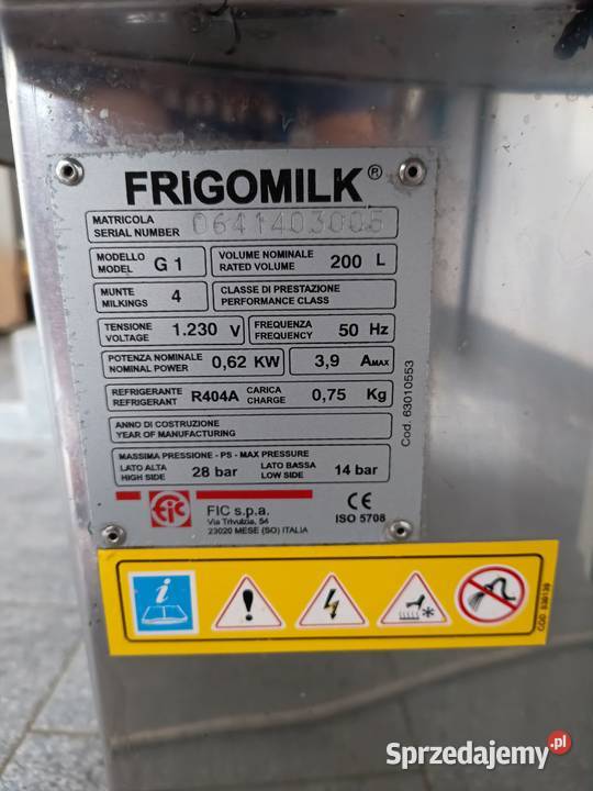 Schładzalnik do mleka FRIGOMILK 200L Hodowla bydła Mostek