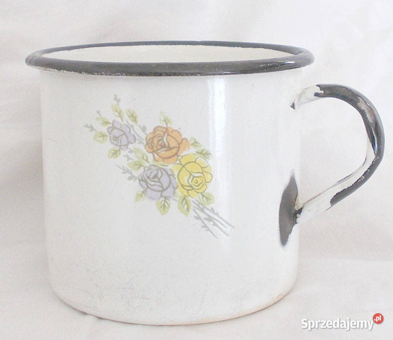 prl kubek w kwiatki emaliowany kubek prl sprzedam