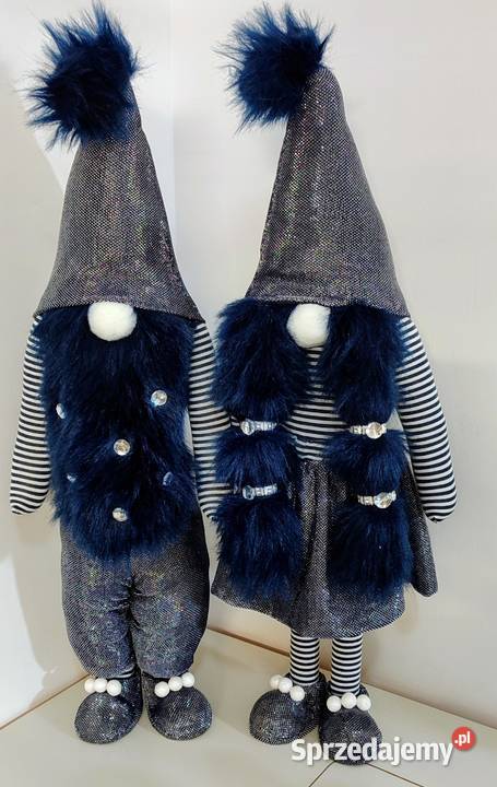 Skrzaty świąteczne krasnale gnomy para srebrny Lipnica