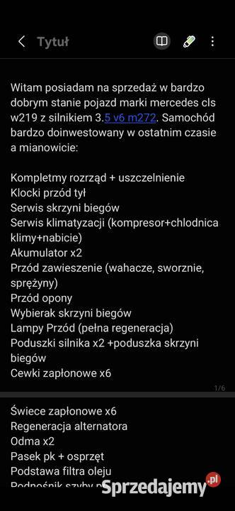 Sprzedam bądź zamienie cls w219 kupiony w Polsce Szczecin