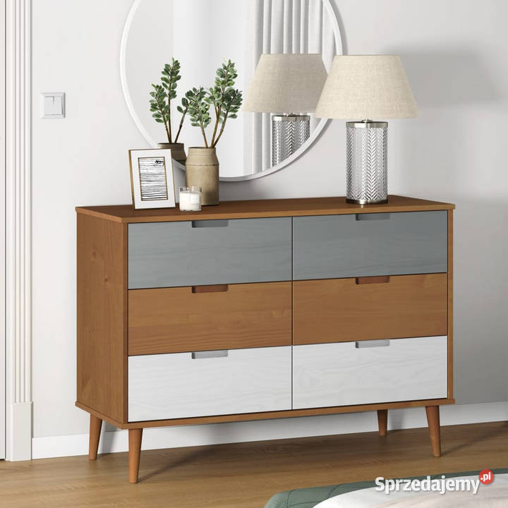 Komoda MOLDE brązowa 113x40x80 lite drewno Warszawa