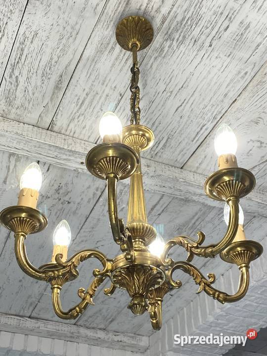 Francuski Żyrandol 27 mosiądz 6ram Antyk