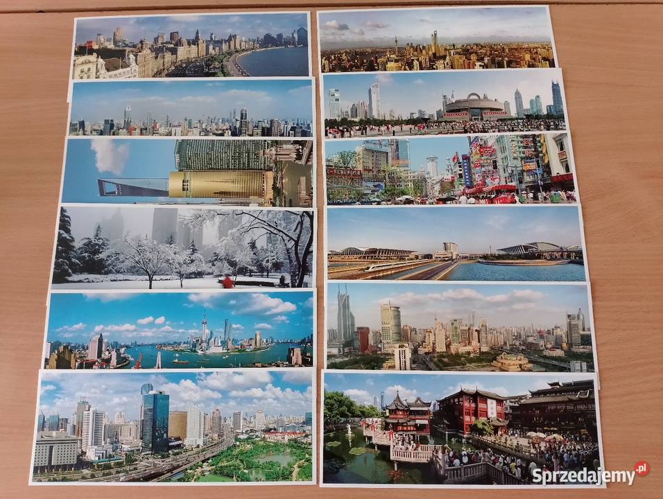 Zestaw 12 panoramicznych pocztówek z SZANGHAJU Oborniki