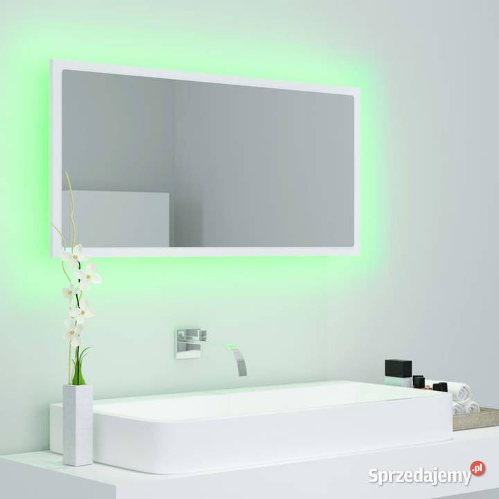Lustro łazienkowe z LED białe 90x85x37 akryl mazowieckie