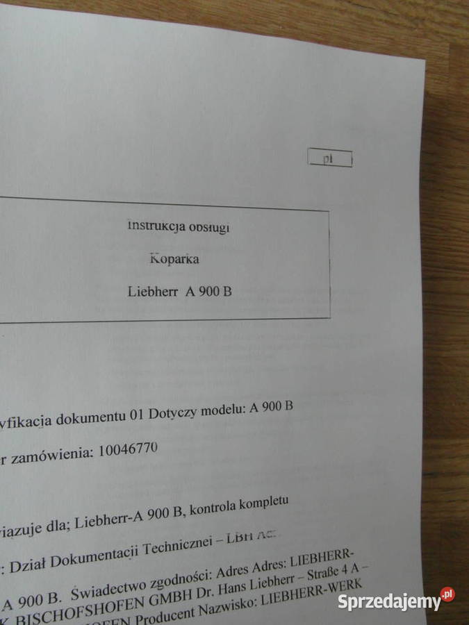 INSTRUKCJA OBSŁUGI DTR LIEBHERR A 900 b i inne zachodniopomorskie Szczecin sprzedam