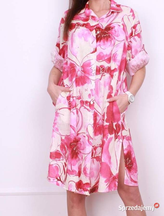 Szmizjerka sukienka lniana kwiaty 4 kolory Italy