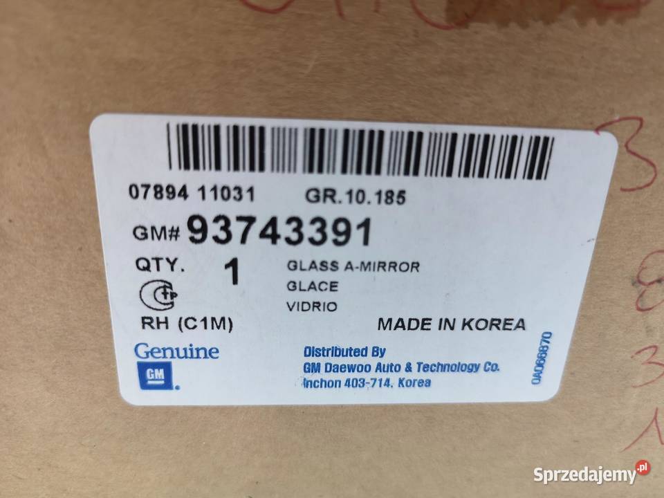 WKŁAD LUSTERKA PRAWY CHEVROLET SPARK 0510 ORI sprzedam